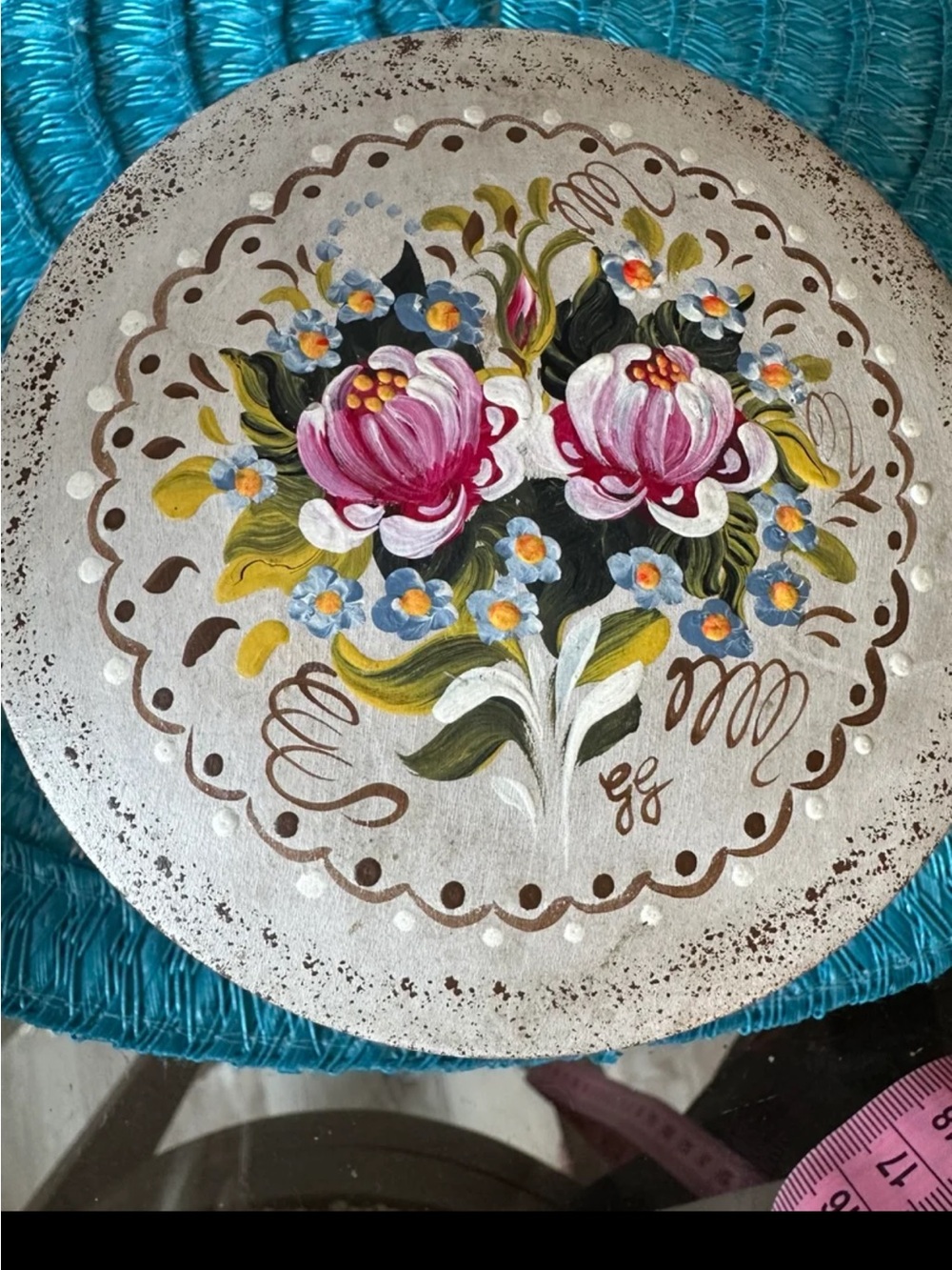 Austria Rosemaling Wooden Box handpainted pink flowers, Signed, shabby chic